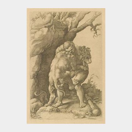 Diana Ghisi (Italian, 1536 - 1590) Hercules and the Nemean Lion