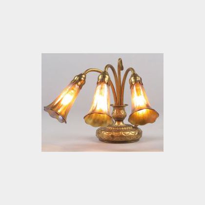 Tiffany Studios Bronze Dore Three-Light Lily Lamp
