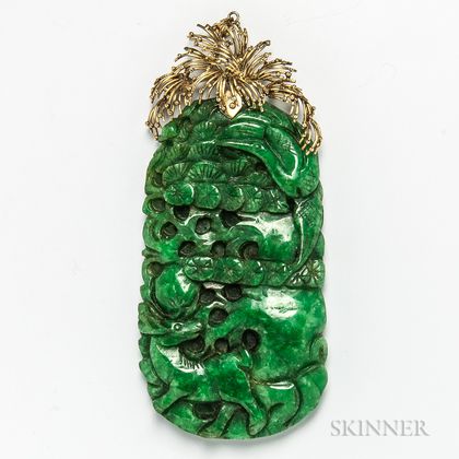14kt Gold and Carved Color-treated Jadeite Pendant