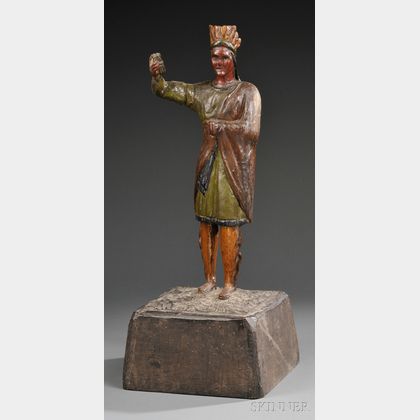 Carved and Polychrome-painted Wooden Countertop Indian Tobacconist Figure