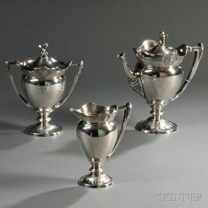 Three-piece Gorham Coin Silver Tea Service