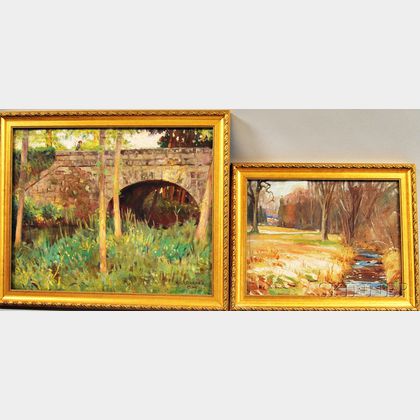 Harold Crocker Dunbar (American, 1882-1953) Two Landscapes: Old Bridge/Moret-sur-Loing/France