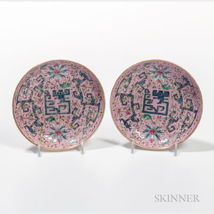 Pair of Famille Rose Pink Ground Dishes