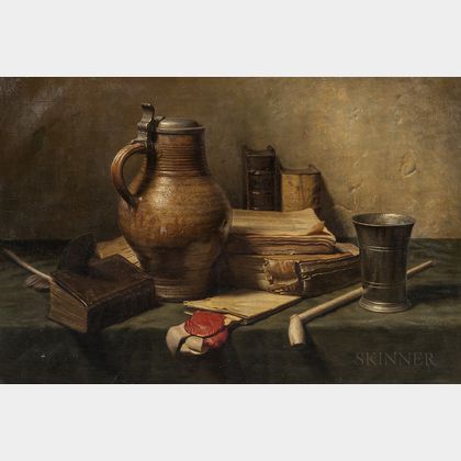 Jan Hendrik Eversen (Dutch, 1906-1995) Still Life with Books, Jug, Clay Pipe, and Pewter Cup