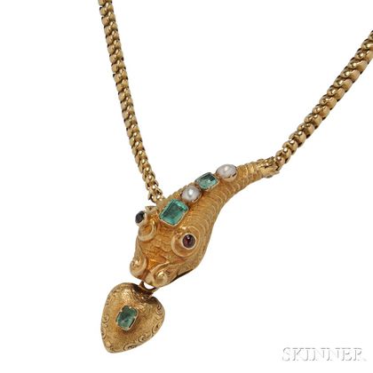 Victorian Gold Gem-set Snake Necklace