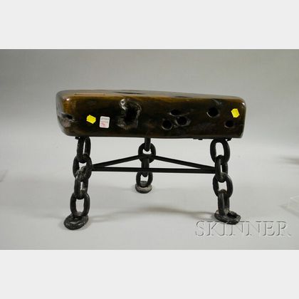 Oak and Wrought Iron Footstool Made From Remains of the Ship Milwaukee Belle