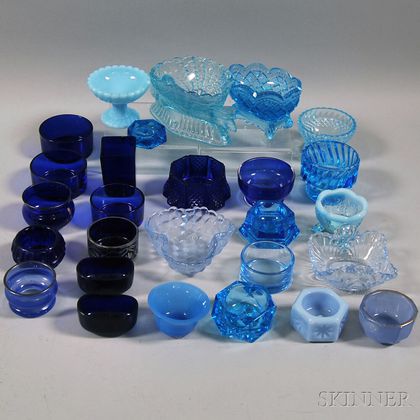 Twenty-seven Blue Glass Salts and Liners