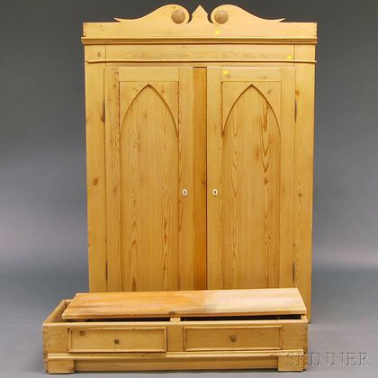 Stripped Pine Scroll-top Armoire