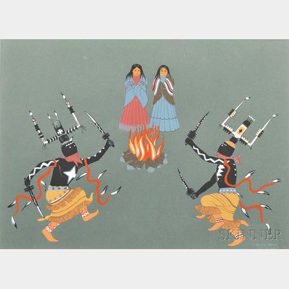 Allan Houser (American, 1914-1994) Apache Gaan Dancing Figures Around a Fire