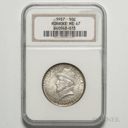 1937 Roanoke Commemorative Half Dollar, NGC MS67. Estimate $300-500
