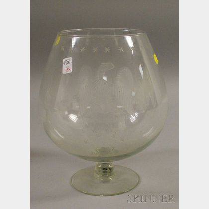 Large American Eagle and Stars Etched Colorless Glass Snifter-form Vase