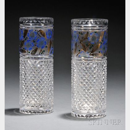 Pair of Cut, Enameled, and Gilded Glass Vases