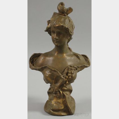 Art Nouveau Cast Metal Bust of a Woman