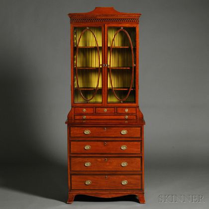 Regency-style Diminutive Inlaid Mahogany Veneer Bureau Bookcase