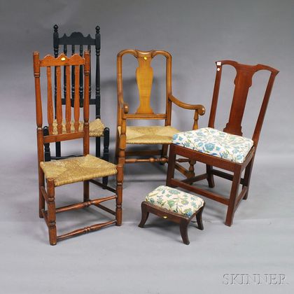 Four Chairs and a Classical Mahogany Footstool