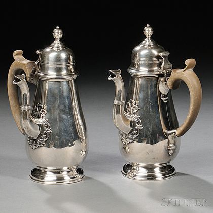 Two George V Sterling Silver Cafe-au-lait Pots