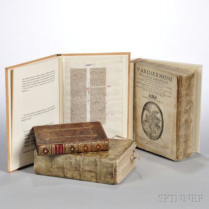 Early Books, Three Volumes, and Manuscript Leaf.