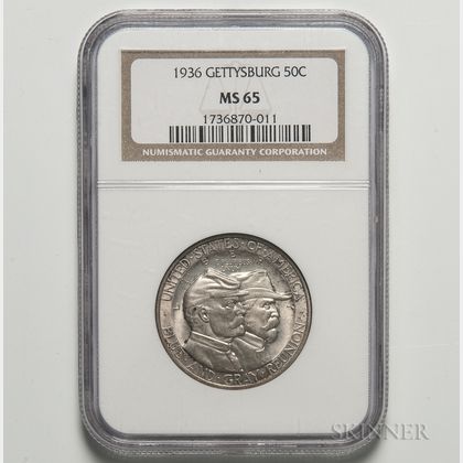 1936 Gettysburg Commemorative Half Dollar, NGC MS65. Estimate $500-700