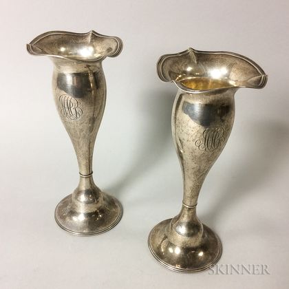 Pair of Frank M. Whiting Sterling Silver Weighted Trumpet Vases