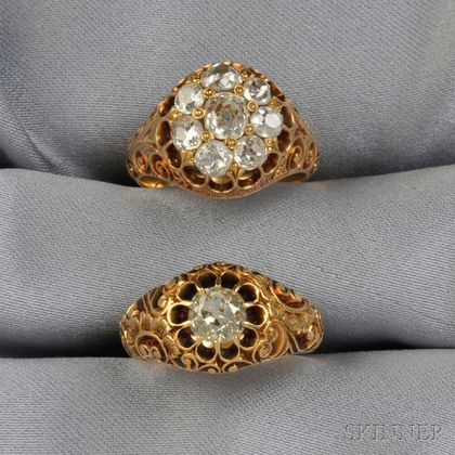 Two Antique 18kt Gold and Diamond Rings