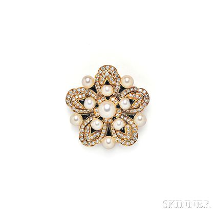 18kt Gold, Cultured Pearl, and Diamond Brooch, Chanel
