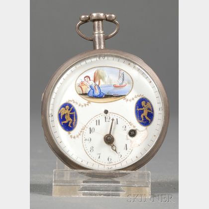 Silvered and Enamel Pocket Watch