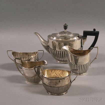 Five Assembled English Silver Tea Service Items