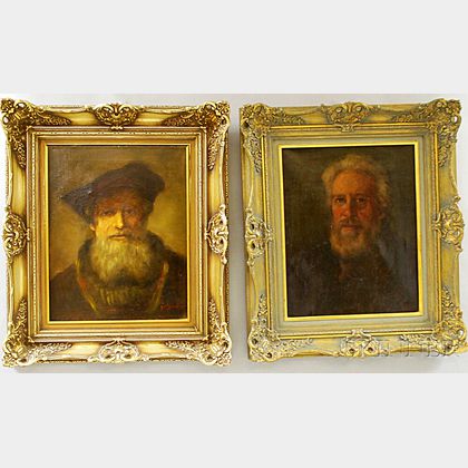 Continental School, 19th Century Two Framed Portraits: After Rembrandt van Rijn (Dutch, 1606-1669),Copy after The Old Rabbi