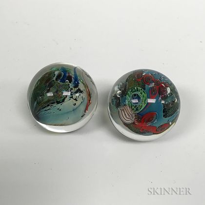 Two Josh Simpson Art Glass Planet Marbles