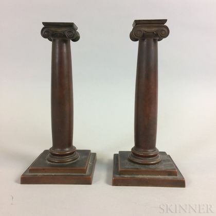 Pair of Gorham Bronze Ionic Columnar Candlesticks