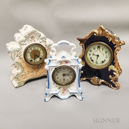 Three Small China Case Clocks