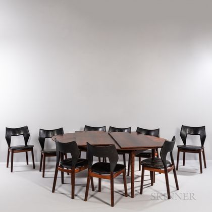 Nine Tove (1906-1935) and Edvard (1901-1982) Kindt-Larsen for Thorald Madsens Dining Chairs and a Dining Table attributed to Finn Juhl