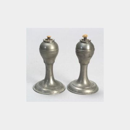Pair of Pewter Whale Oil Sparking Lamps