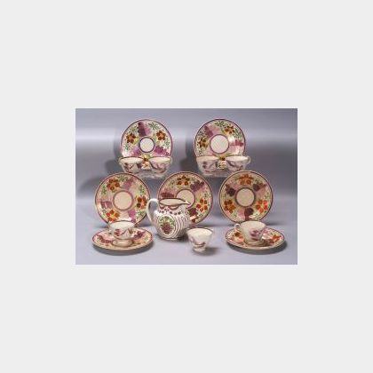 Nineteen Pink Lustre Decorated Earthenware Dishes