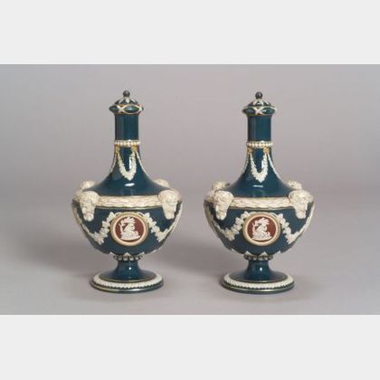 Pair of Wedgwood Victoriaware Barber Bottles and Covers