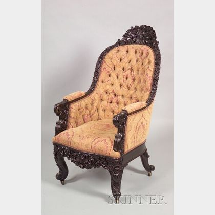 Asian Export/Colonial Carved Hardwood Bergere