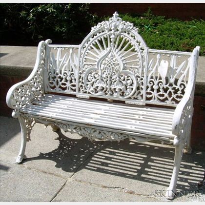 British White Painted Cast Iron Garden Seat