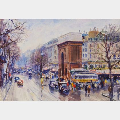 John Whorf (American, 1903-1959) Rain, Porte Saint-Martin, Paris