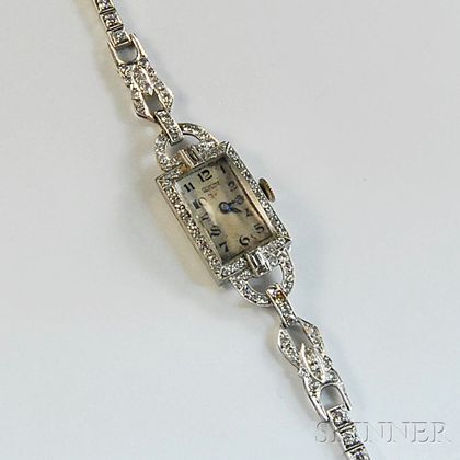 Lady's Glycine Platinum and Diamond Bracelet Wristwatch