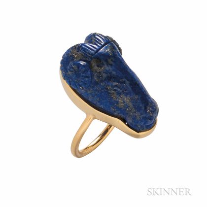 18kt Gold and Carved Lapis Ring