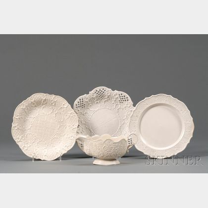 Four Staffordshire White Saltglazed Stoneware Items