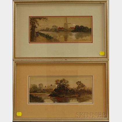 Louis K. Harlow (American, 1850-1913) Lot of Two Watercolors: Dutch Windmills