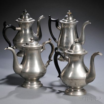 Four Pewter Coffee/Teapots