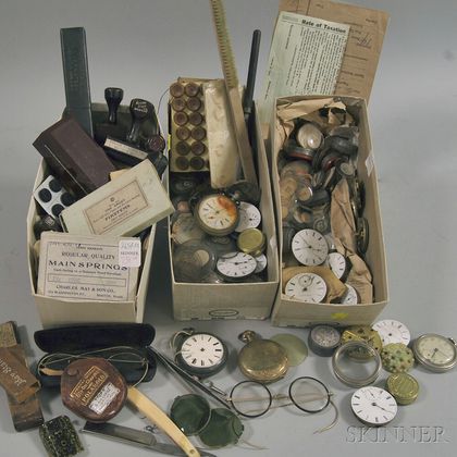 Group of Miscellaneous Pocket Watches, Parts and Desk Contents