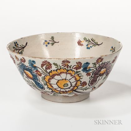Polychrome Decorated Delft Punch Bowl