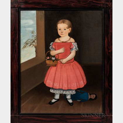 American School, Mid-19th Century Folk Portrait of Girl in a Red Dress