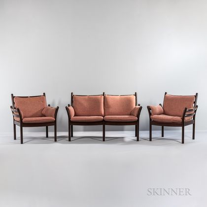 Ole Wanscher (1903-1985) for Poul Jeppesen Mobilfabrik Loveseat and Two Lounge Chairs