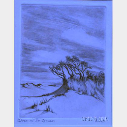 Framed Etching of Trees and Sand Dunes Attributed to Ernest W. Lawson