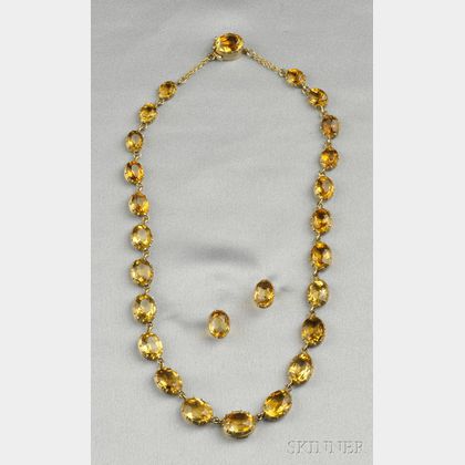 Antique 14kt Gold and Citrine Necklace and Earstuds