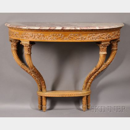 Neoclassical-style Blonde Mahogany and Marble-top Console Table